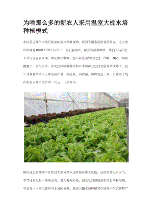 為啥那么多的新農(nóng)人采用溫室大棚水培種植模式.docx
