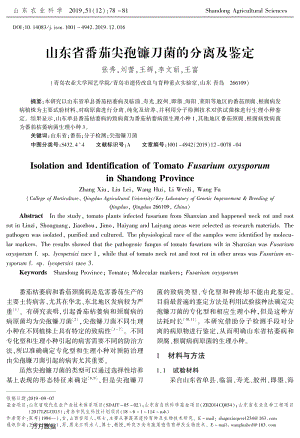 山東省番茄尖孢鐮刀菌的分離及鑒定.pdf