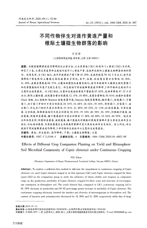 不同作物伴生對連作黃連產(chǎn)量和根際土壤微生物群落的影響.pdf