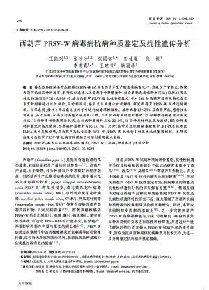 西葫蘆PRSV-W病毒病抗病種質(zhì)鑒定及抗性遺傳分析.pdf