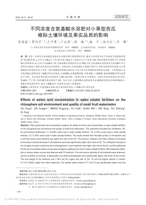不同濃度含氨基酸水溶肥對小果型西瓜根際土壤環(huán)境及果實品質(zhì)的影響_徐國益.pdf