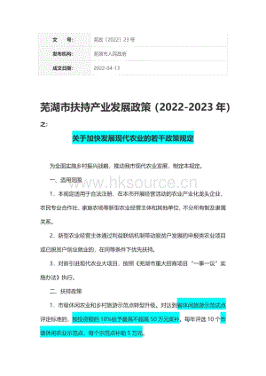 蕪湖市扶持產(chǎn)業(yè)發(fā)展政策（2022-2023年）.pdf