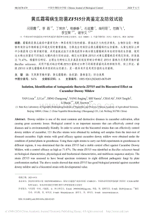 黃瓜霜霉病生防菌ZF515分離鑒定及防效試驗_閆麗霞.pdf