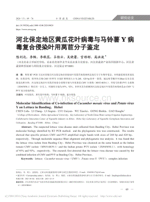 河北保定地區(qū)黃瓜花葉病毒與馬鈴薯Y病毒復(fù)合侵染葉用萵苣分子鑒定.pdf